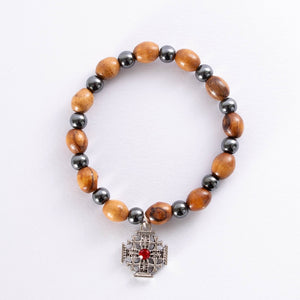 Brățară Protecție Sfințită din Lemn de Măslin cu Hematit și Onix din Ierusalim - Din Ierusalim