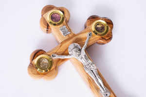 CRUCE lemn maslin din IERUSALIM cu 4 elemente SFINTE 12cm - Din Ierusalim