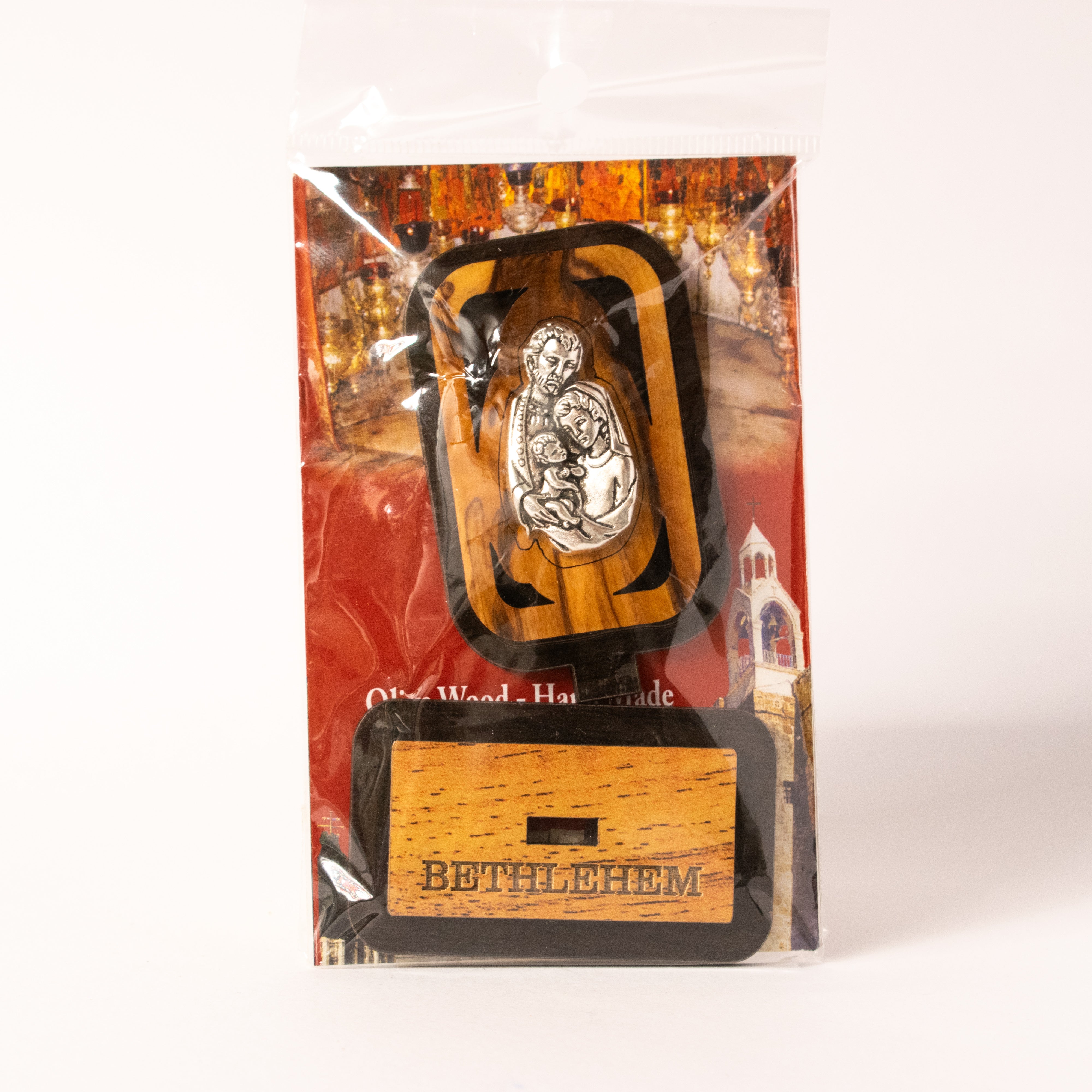 Statuetă Sfânta din Lemn de Măslin cu Icoană Metalică încastrată, lucrată în Betleem
