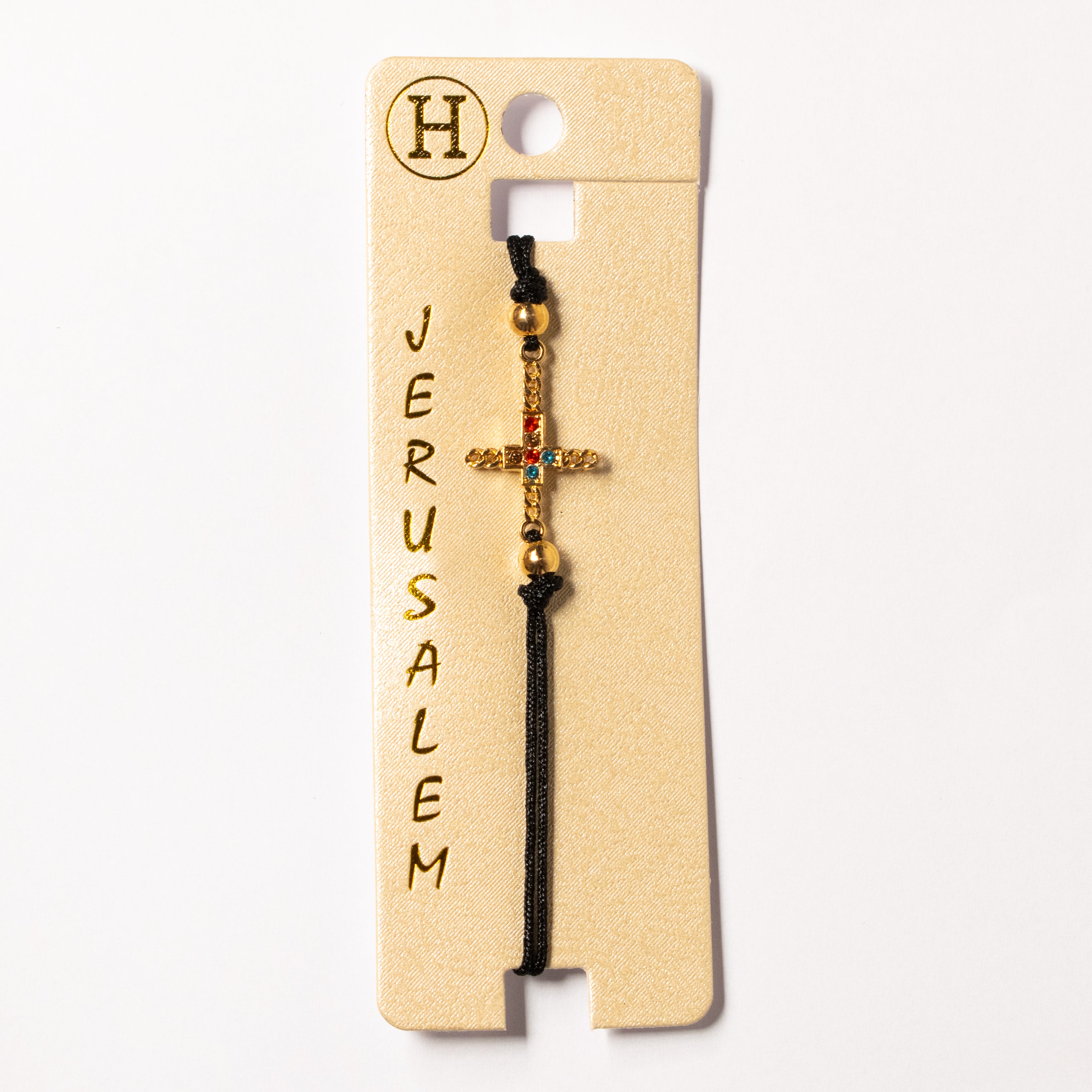 Brățară cu Crucifix Auriu și Pietre Colorate – Ocrotitoare, Pacea inimii - Ierusalim