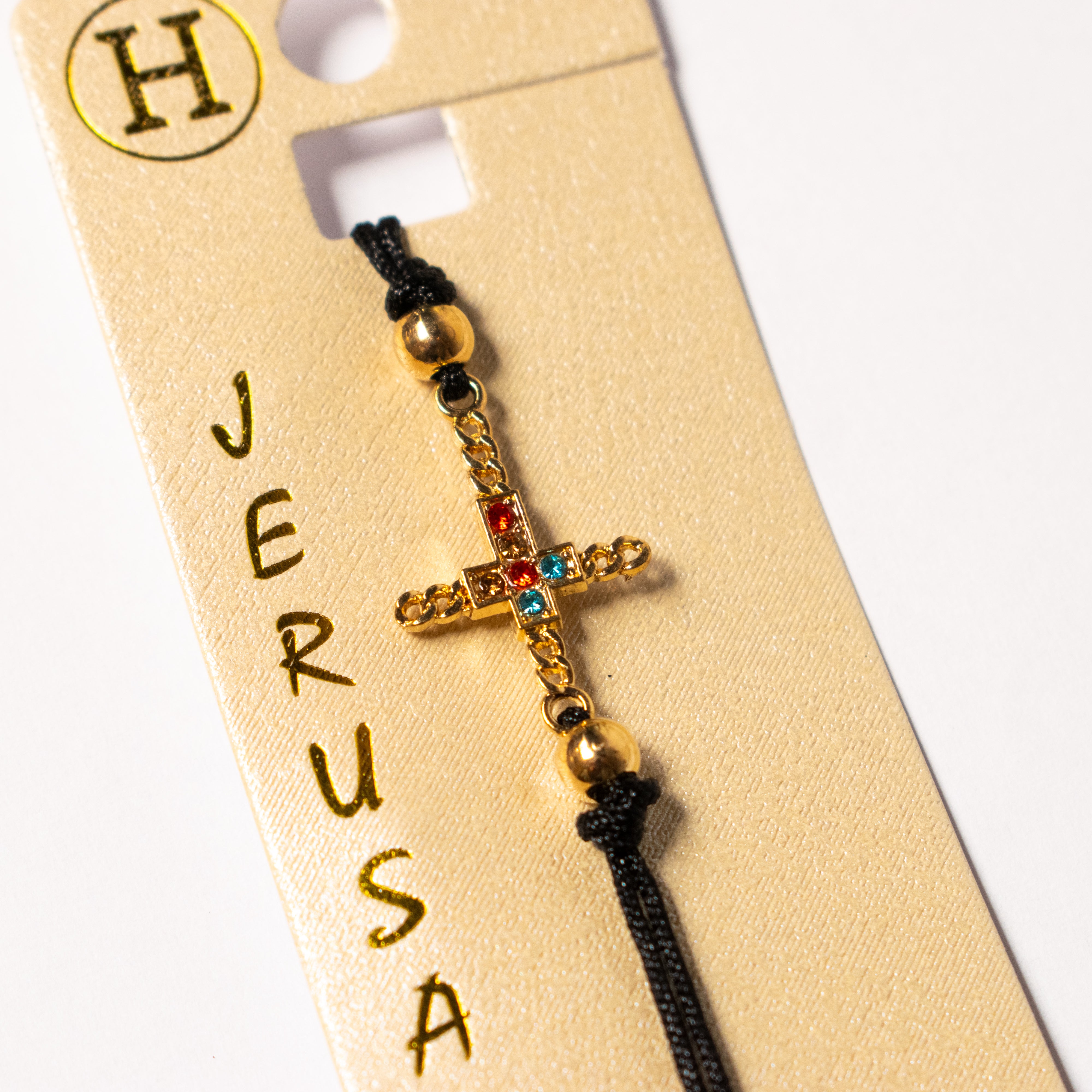 Brățară cu Crucifix Auriu și Pietre Colorate – Ocrotitoare, Pacea inimii - Ierusalim