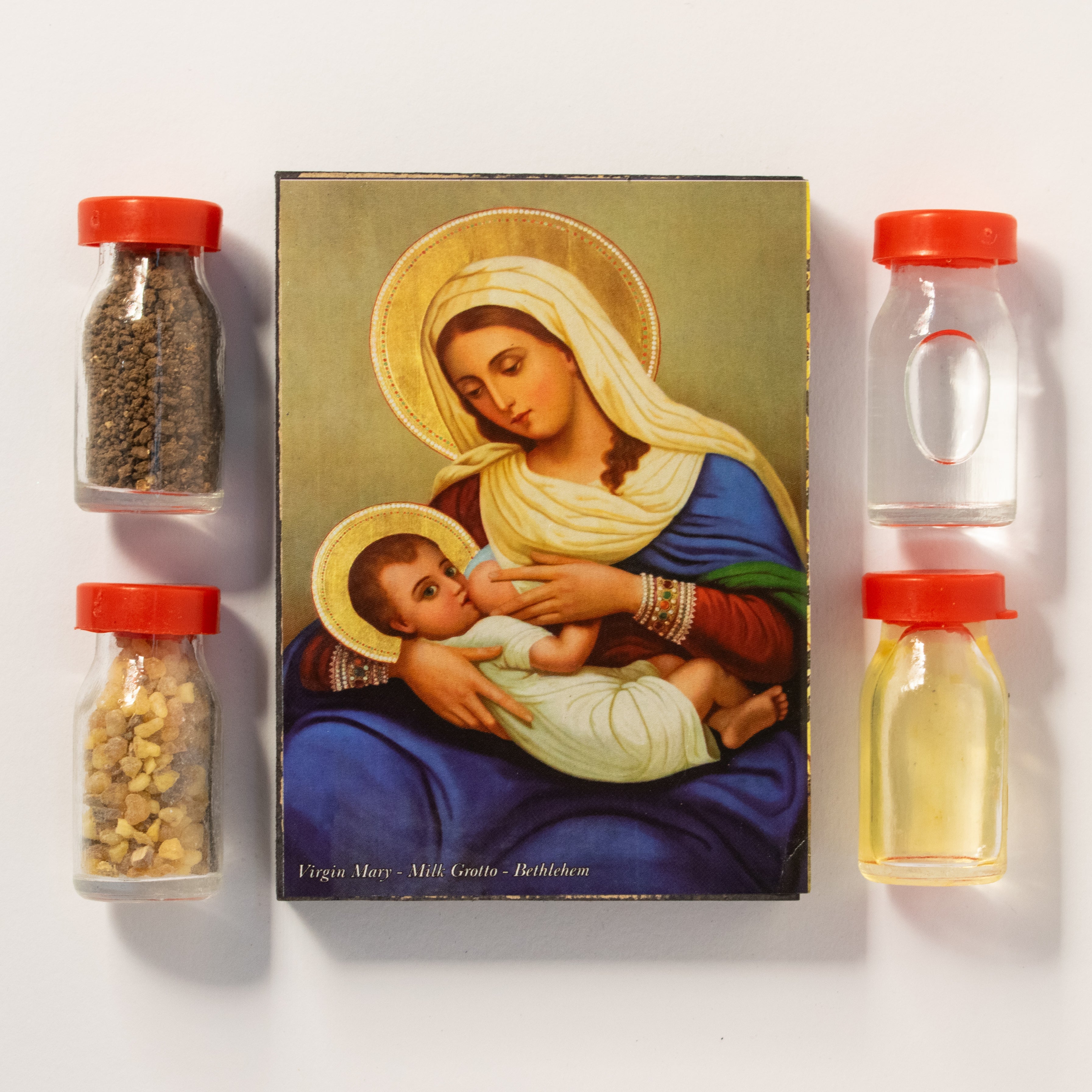 Set Icoană Maica Domnului cu Pruncul - simbol al ocrotirii și al nădejdii Sfințită în Betleem 11x8 cm