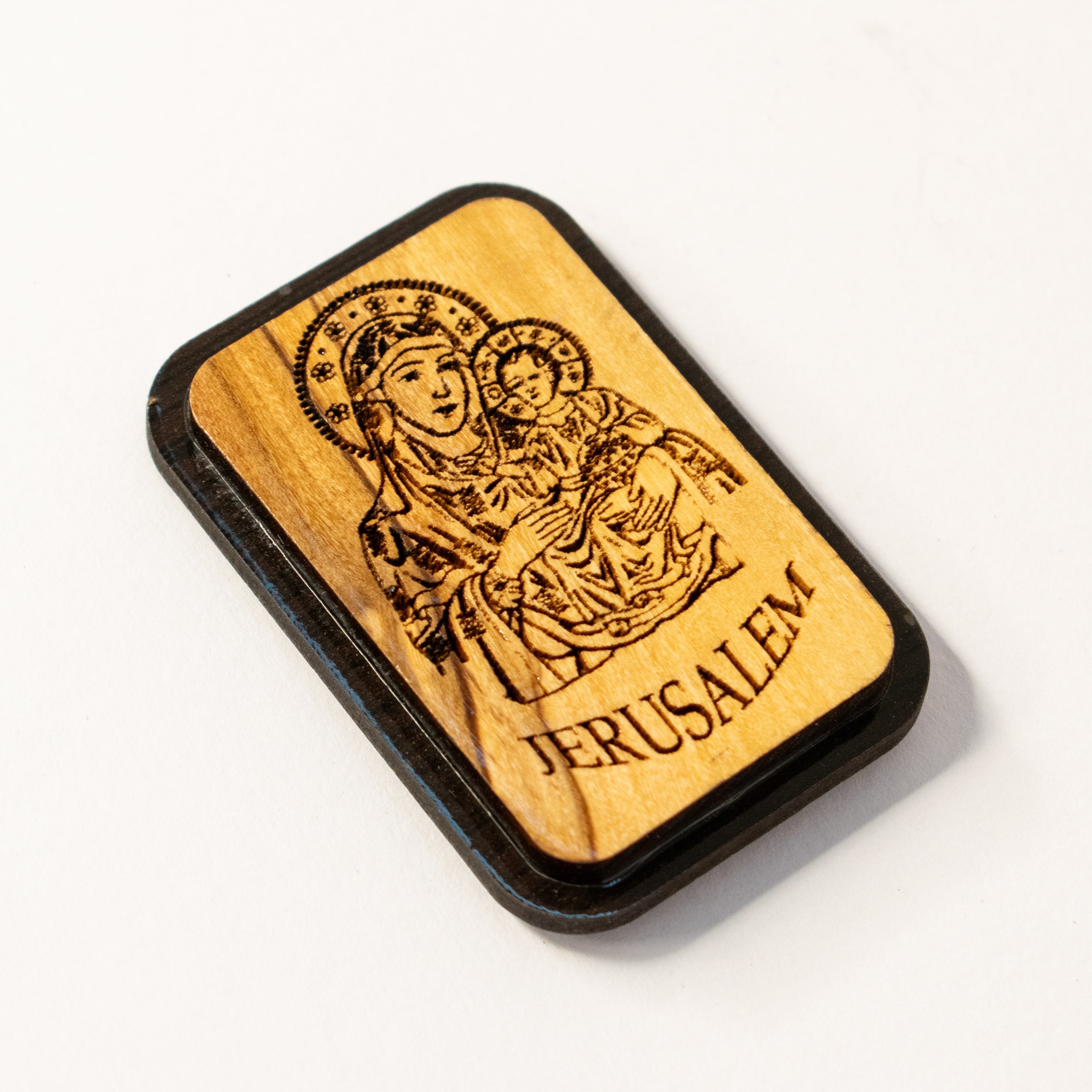 Magnet din lemn cu Maica Domnului și Pruncul – Ierusalim