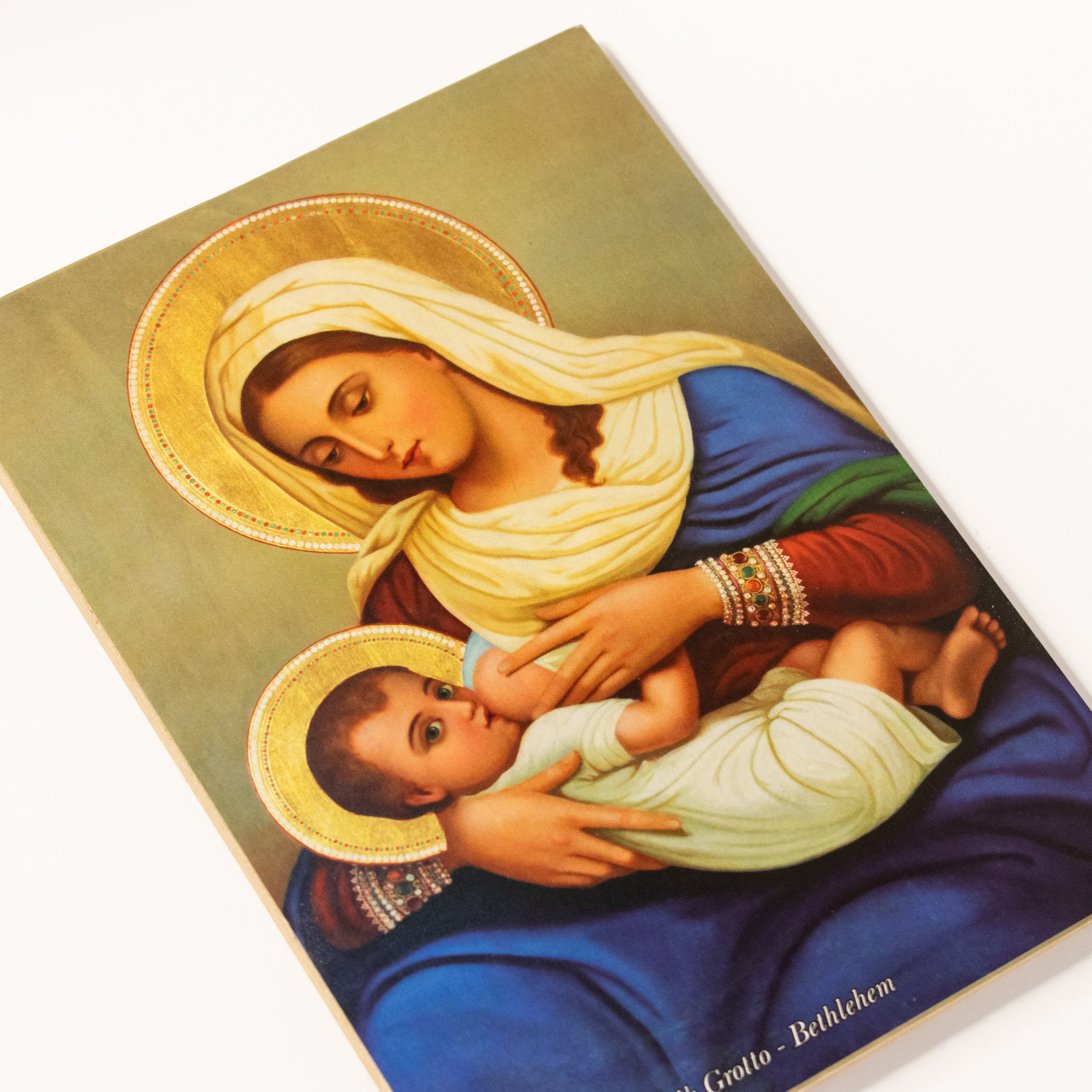 Icoană Maica Domnului cu pruncul la sân - sfințită în Bethleem cu certificat 13x18 cm