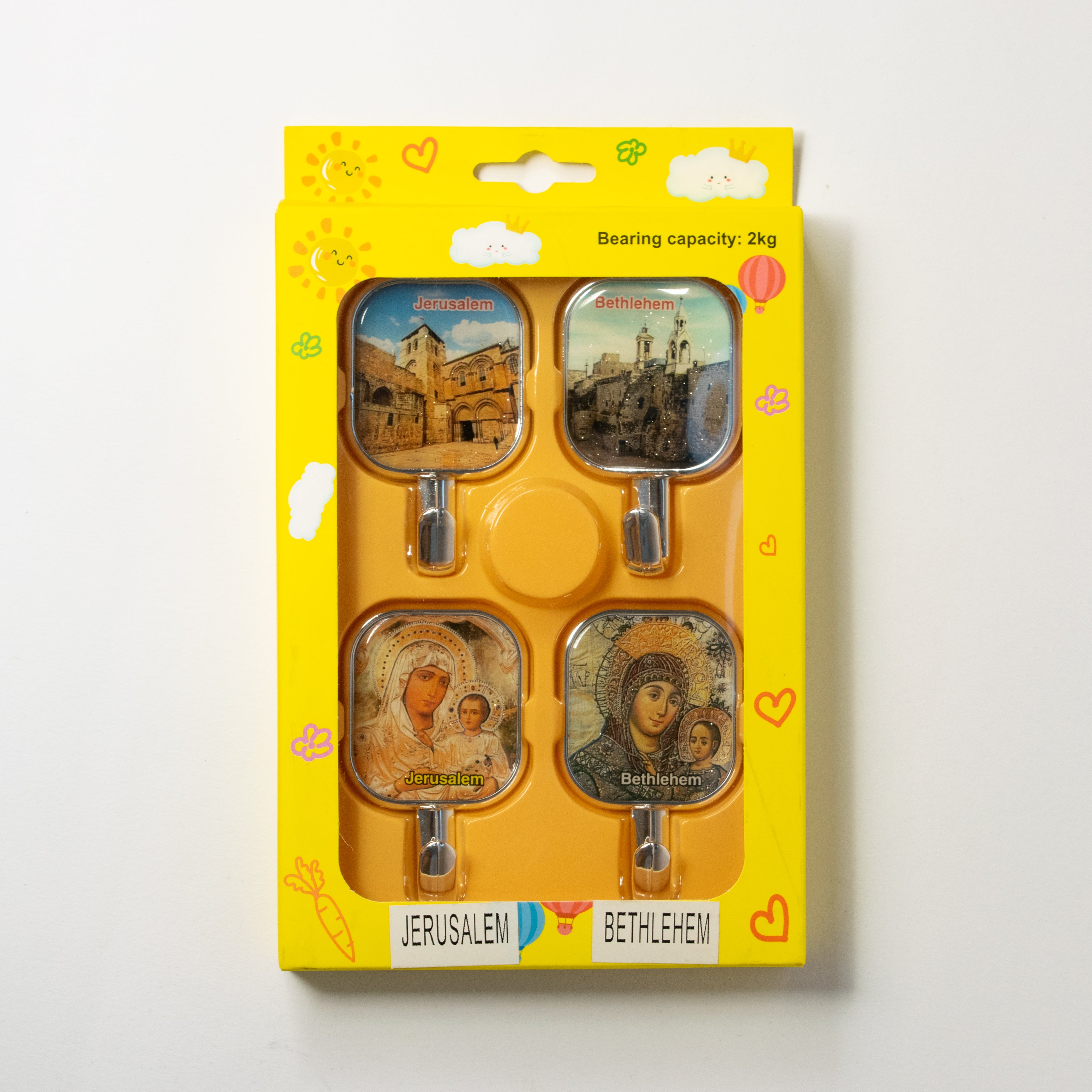 Set 4 agățători autoadezive – Ierusalim & Betleem – Pentru chei, haine și prosoape – Suvenir religios