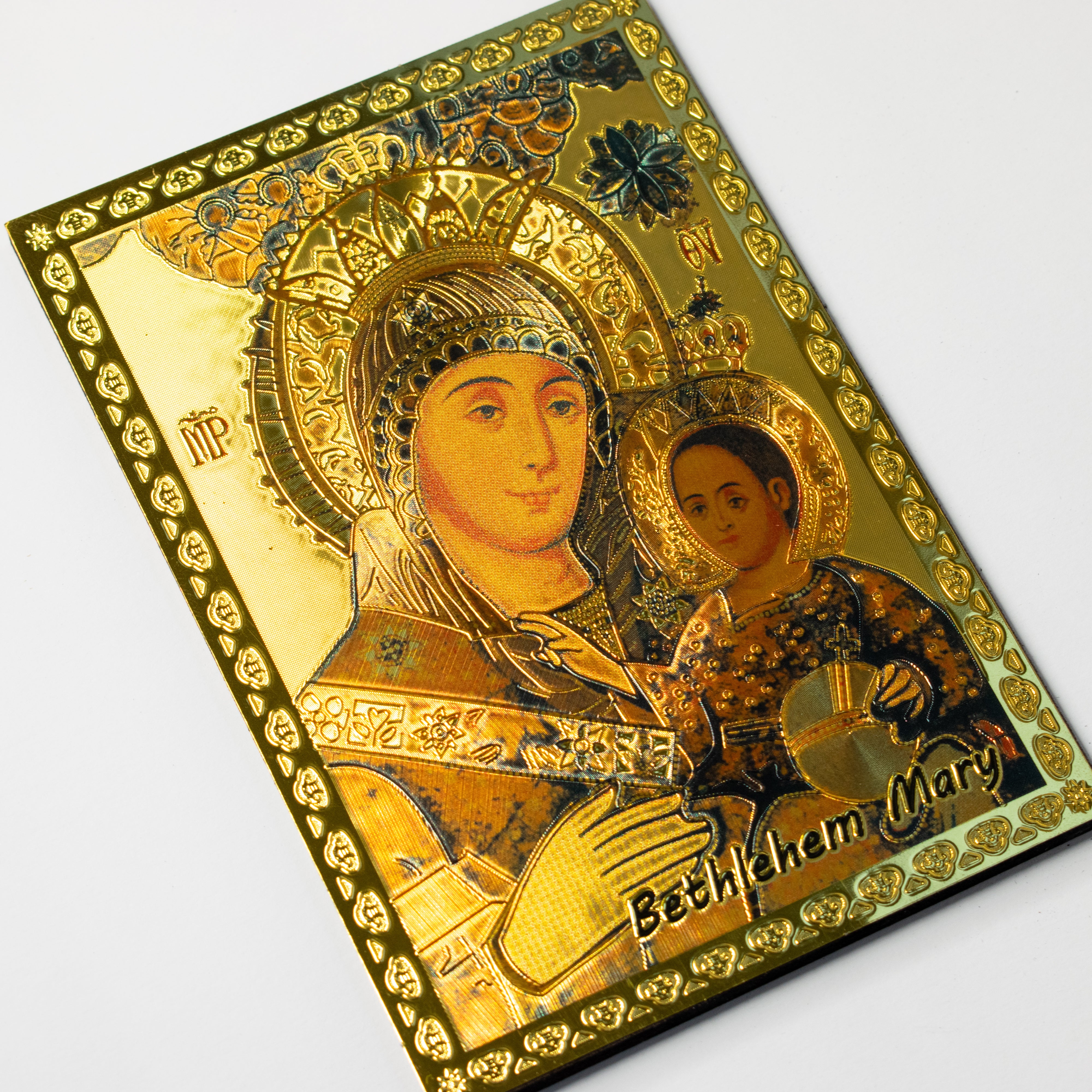 Icoană Maica Domnului Aurită - Certificat de autenticitate – Din Țara Sfântă – 11×16 cm