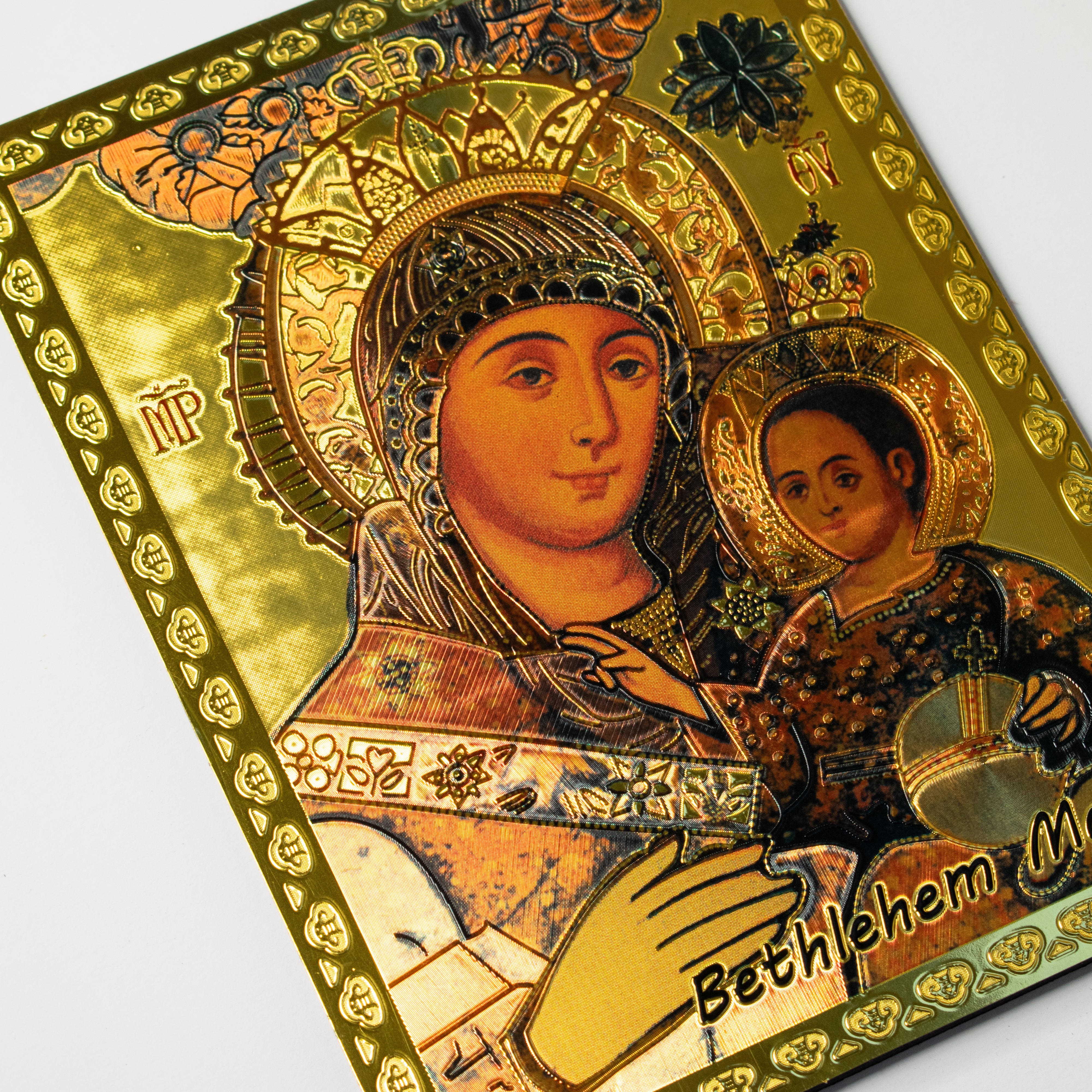 Icoană Maica Domnului Aurită - Certificat de autenticitate – Din Țara Sfântă – 16×20 cm