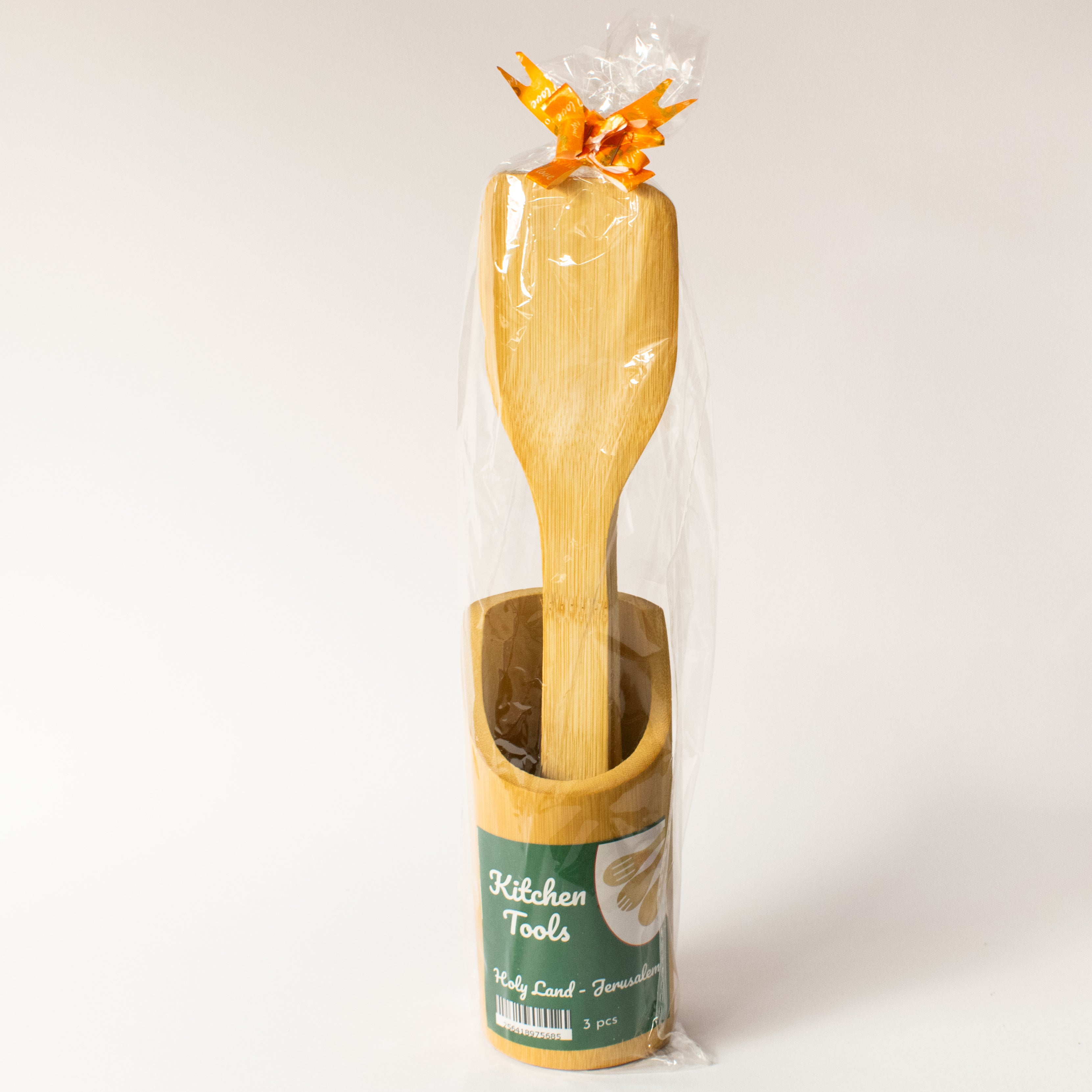 Set ustensile bucatarie - lemn natural din Bethleem - 3 piese cu suport