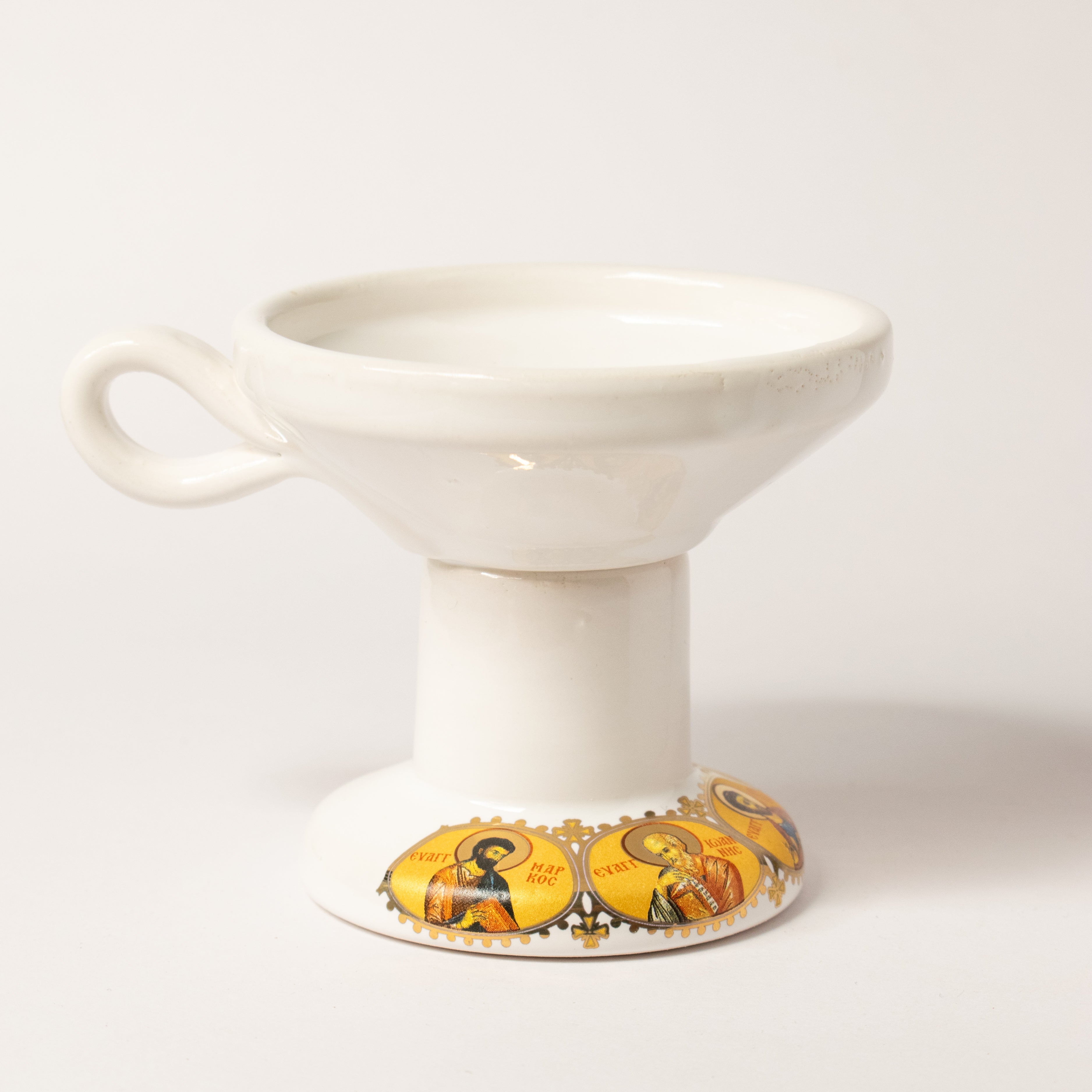 Candelă Ortodoxă din Ceramică cu Icoane ale Sfinților – pentru Rugăciune și Lumină în Casă