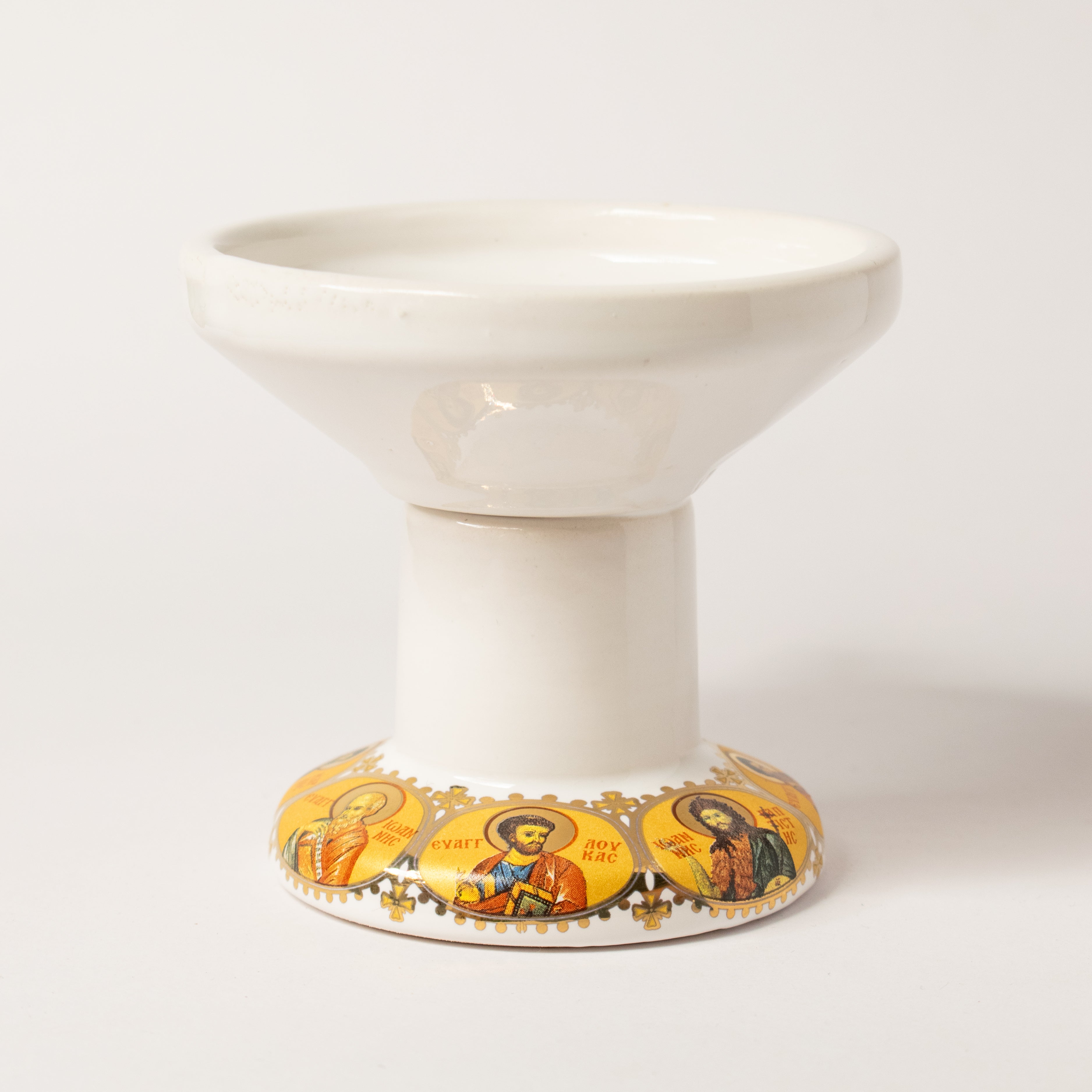 Candelă Ortodoxă din Ceramică cu Icoane ale Sfinților – pentru Rugăciune și Lumină în Casă