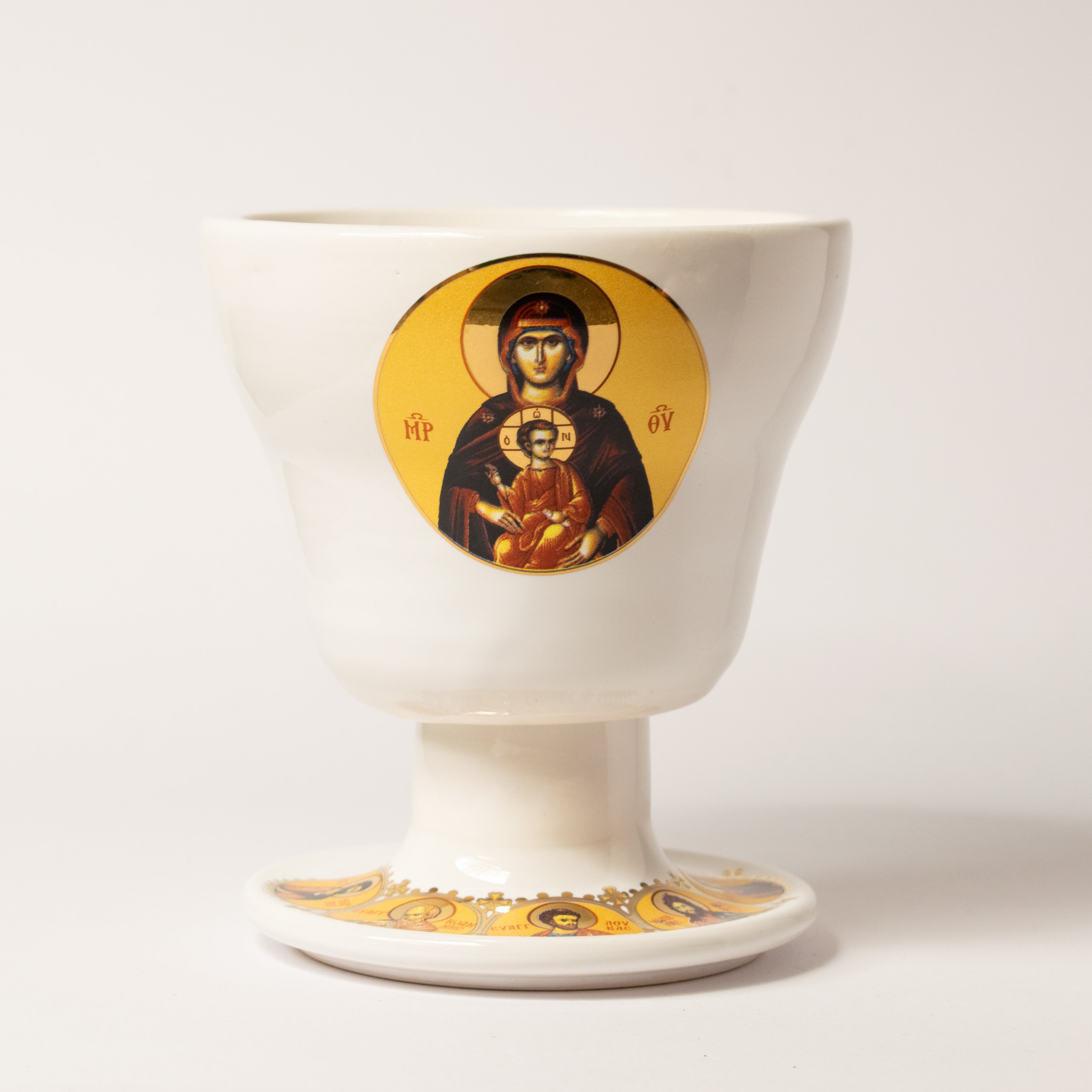 Suport din Ceramică pentru mănuchiul celor de 33 de Lumânări – Decorat cu Icoana Maicii Domnului și Sfinți