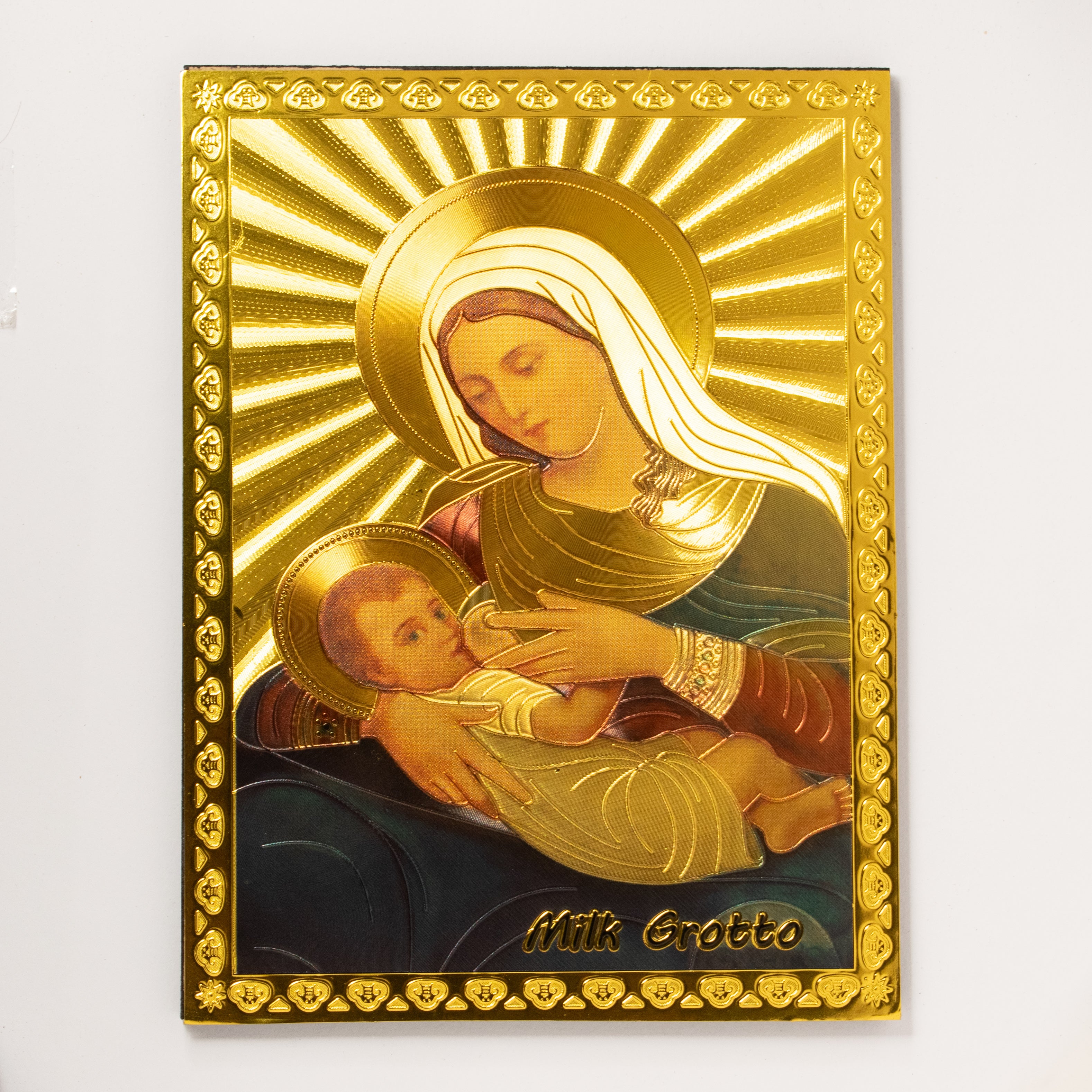 Icoană Maica Domnului cu Pruncul la Sân - Aurită - Certificat de autenticitate – Din Țara Sfântă 16x20 cm