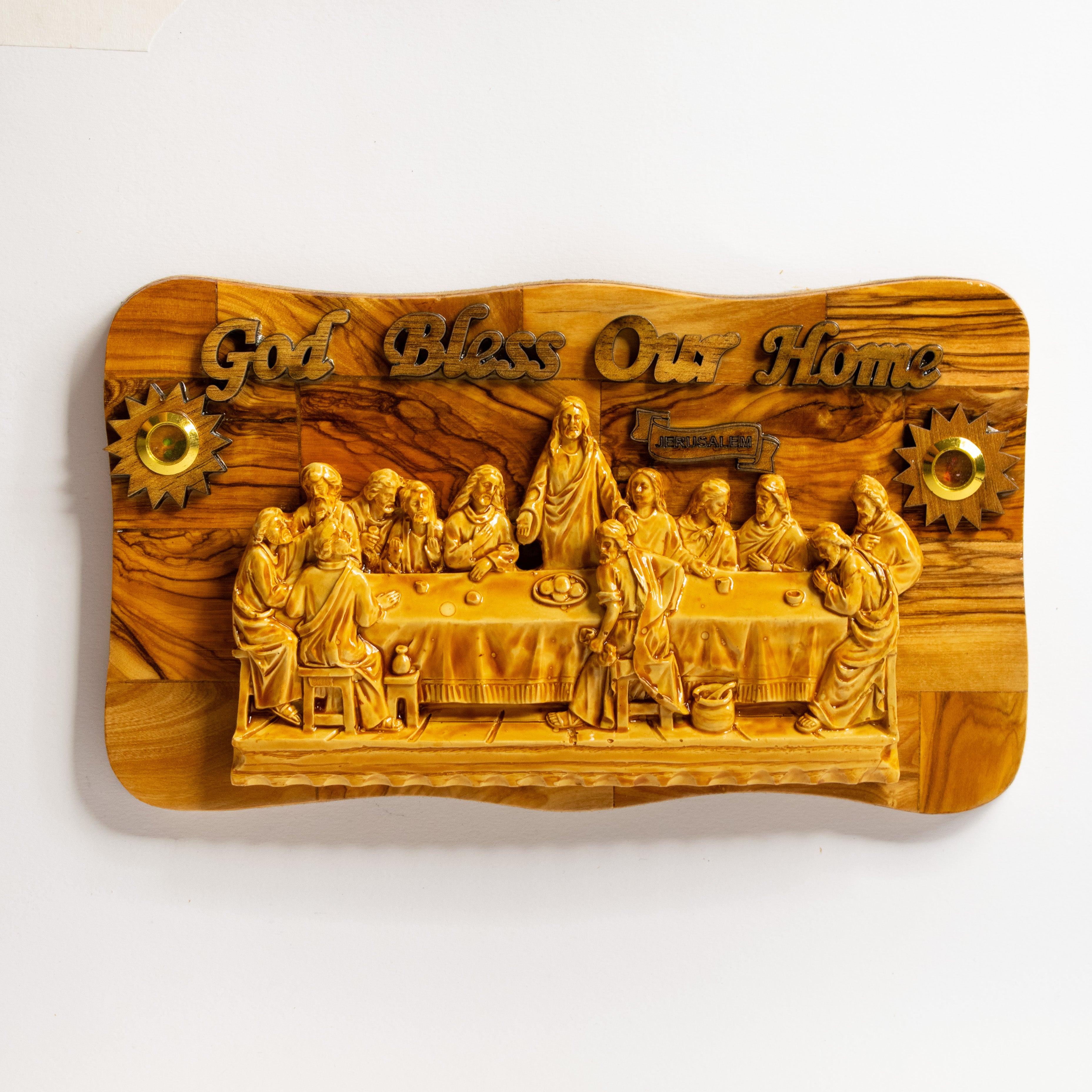 Icoană Cina cea de Taină – Binecuvântarea Familiei și a Căminului – Lucrată Manual Din Lemn de Măslin din Ierusalim – 23 x 15 cm