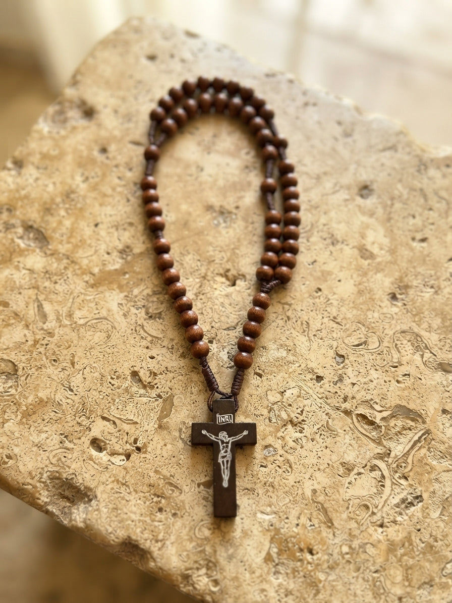 Metanier din Lemn de Măslin cu Crucifix – Sfințit în Ierusalim – pentru Rugăciune și Mașină