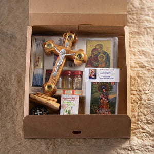 Set de Nuntă Binecuvântat din Ierusalim – Cruce din lemn de măslin și Sfinte Elemente - M1 - Din Ierusalim