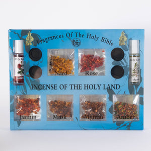 Set Tămâie din Țara Sfântă cu 6 arome biblice + 2 sticluțe mir și 4 cărbuni pentru ardere - Din Ierusalim