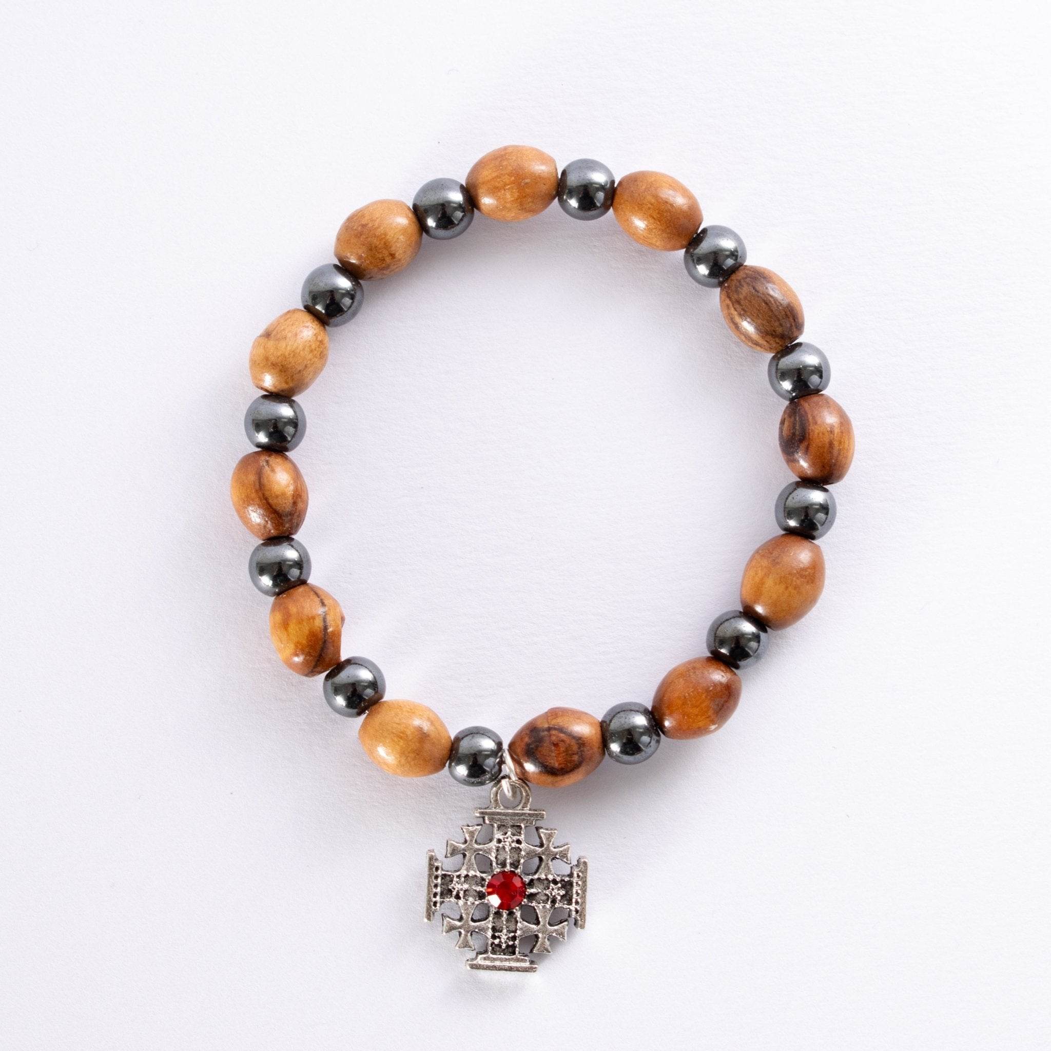Brățară Protecție Sfințită din Lemn de Măslin cu Hematit și Onix din Ierusalim - Din Ierusalim