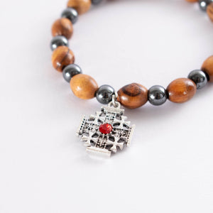 Brățară Protecție Sfințită din Lemn de Măslin cu Hematit și Onix din Ierusalim - Din Ierusalim