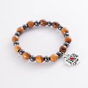 Brățară Protecție Sfințită din Lemn de Măslin cu Hematit și Onix din Ierusalim - Din Ierusalim