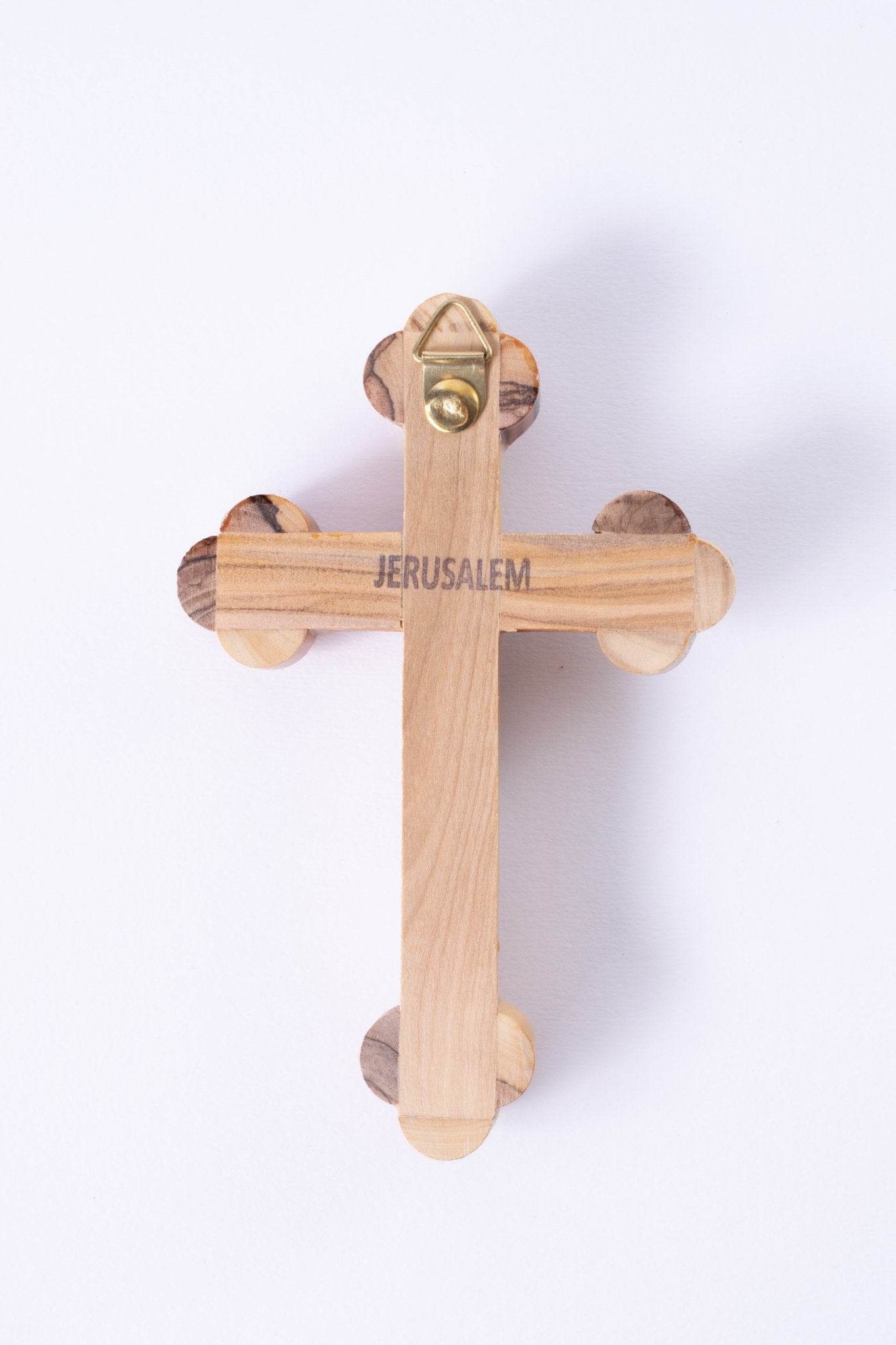 CRUCE lemn maslin din IERUSALIM cu 4 elemente SFINTE 16cm - Din Ierusalim