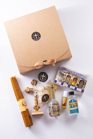 Set de Botez Baiat Binecuvântat din Ierusalim – Cruce din lemn de măslin și Sfinte Elemente - Din Ierusalim