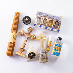 Set de Botez Baiat Binecuvântat din Ierusalim – Cruce din lemn de măslin și Sfinte Elemente - Din Ierusalim