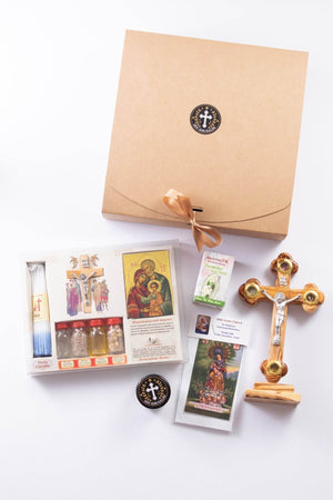 Set de Nuntă Binecuvântat din Ierusalim – Cruce din lemn de măslin și Sfinte Elemente - M1 - Din Ierusalim