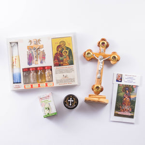 Set de Nuntă Binecuvântat din Ierusalim – Cruce din lemn de măslin și Sfinte Elemente - M1 - Din Ierusalim