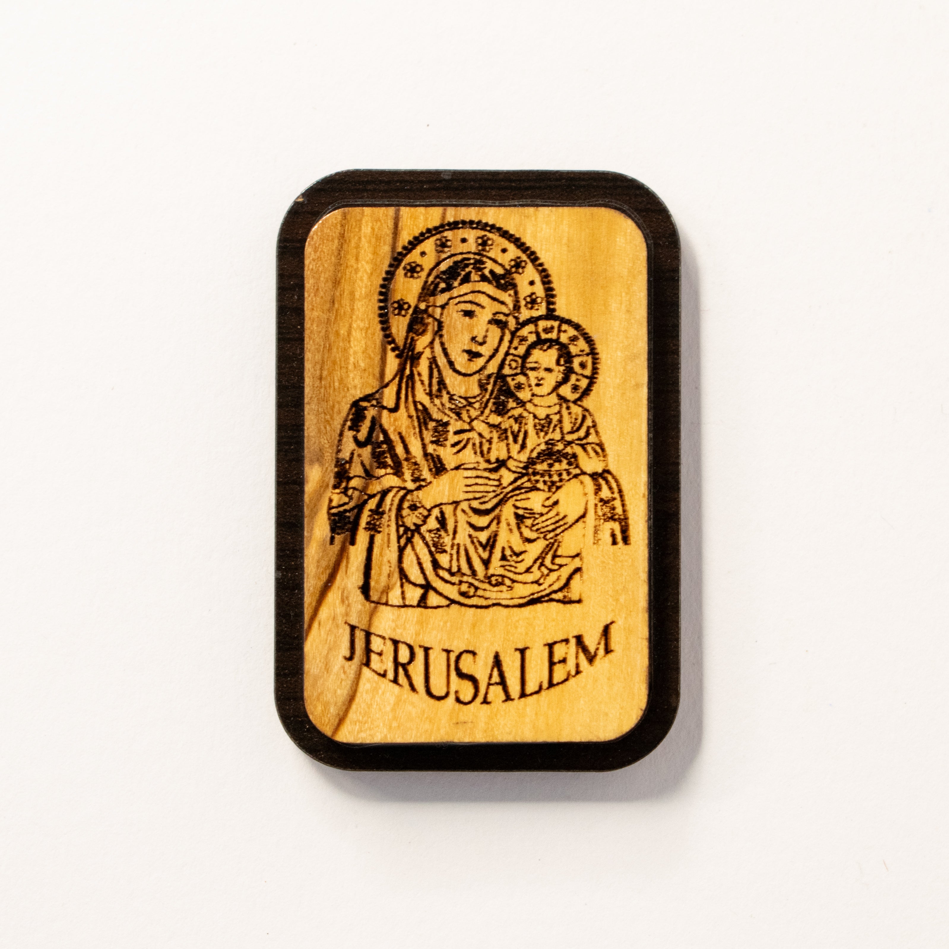 Magnet din lemn cu Maica Domnului și Pruncul – Ierusalim