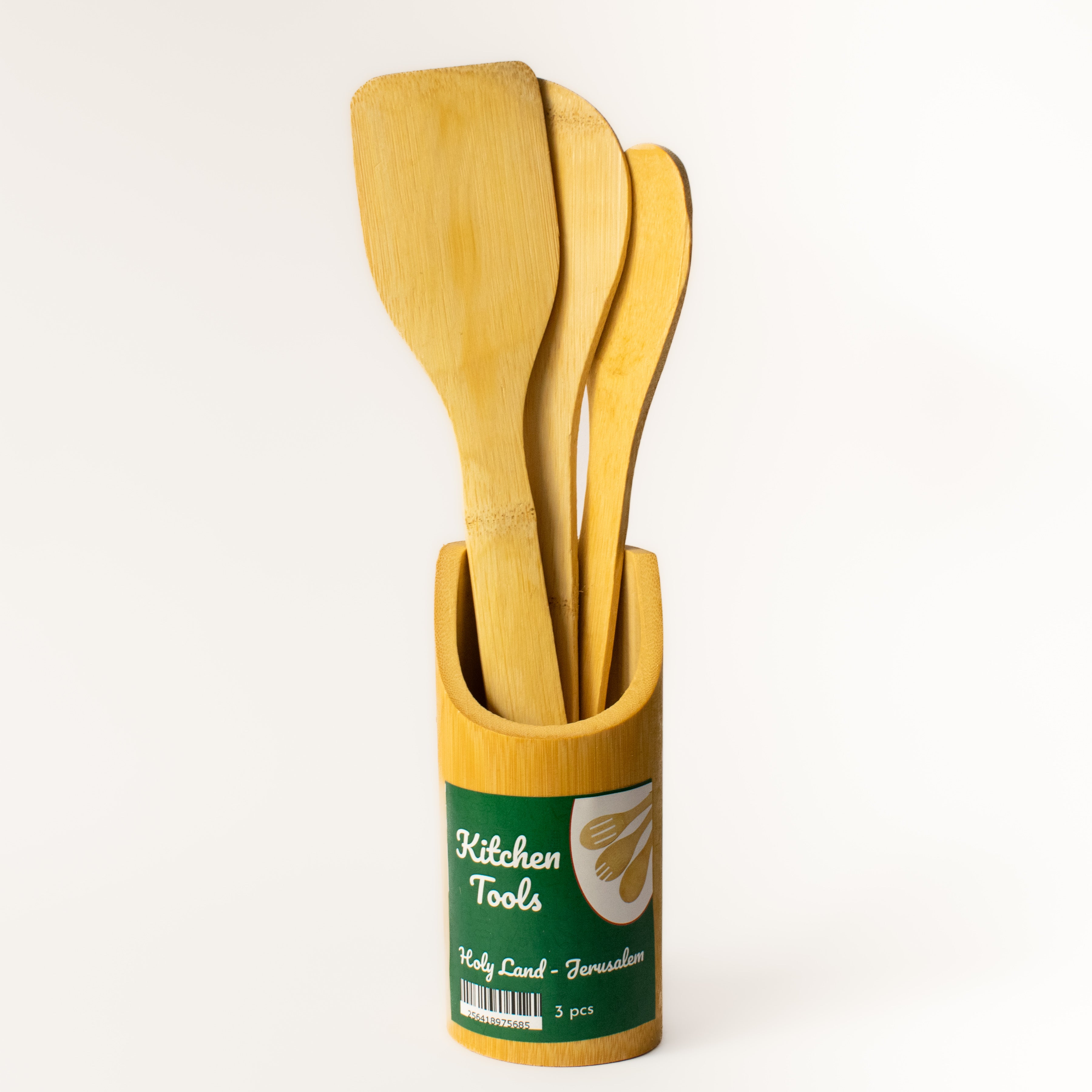 Set ustensile bucatarie - lemn natural din Bethleem - 3 piese cu suport