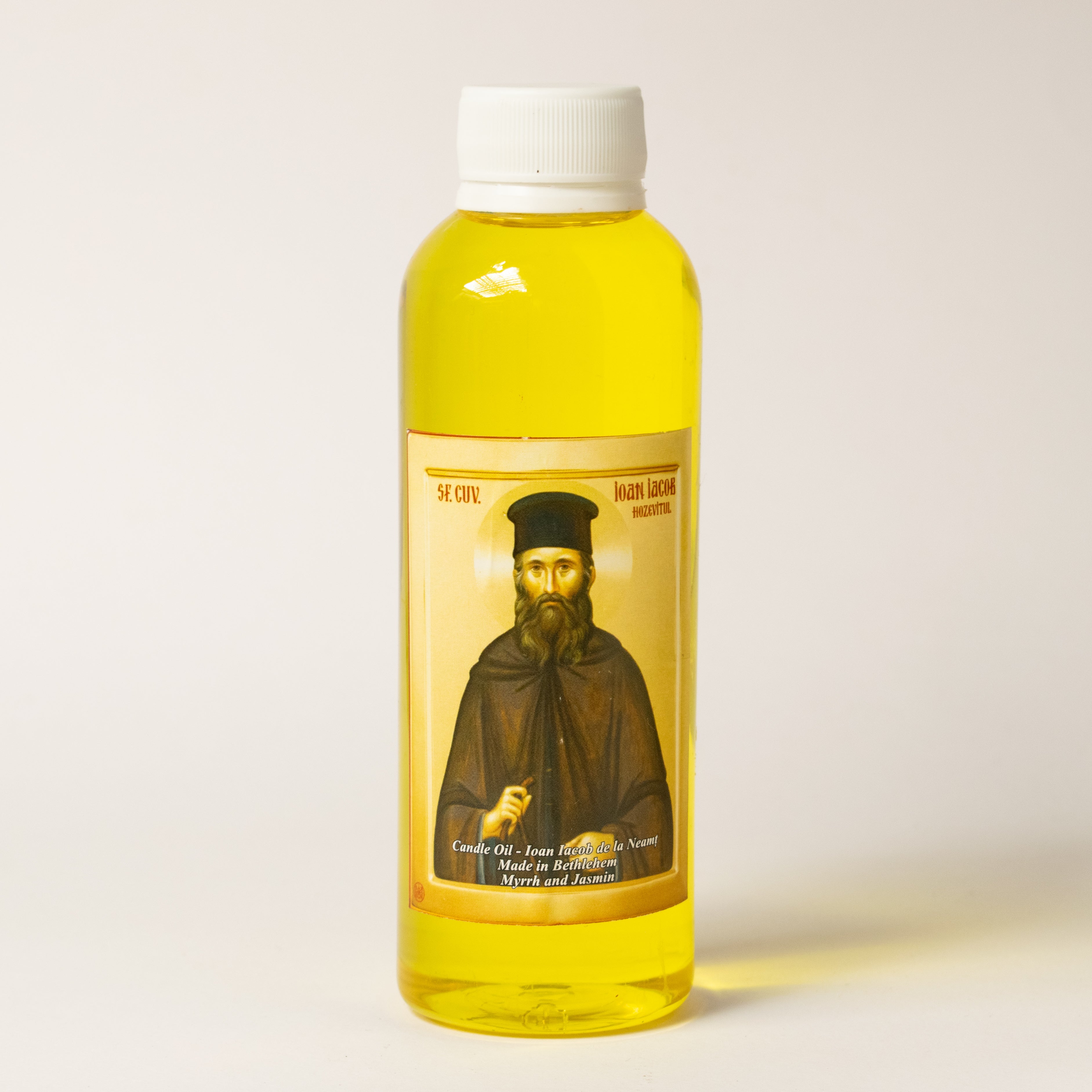 Ulei de Candelă „Sfântul Ioan Iacob Hozevitul” – Mireasmă de Smirnă și Iasomie – Liniște, Rugăciune și Binecuvântare – Din Țara Sfântă
