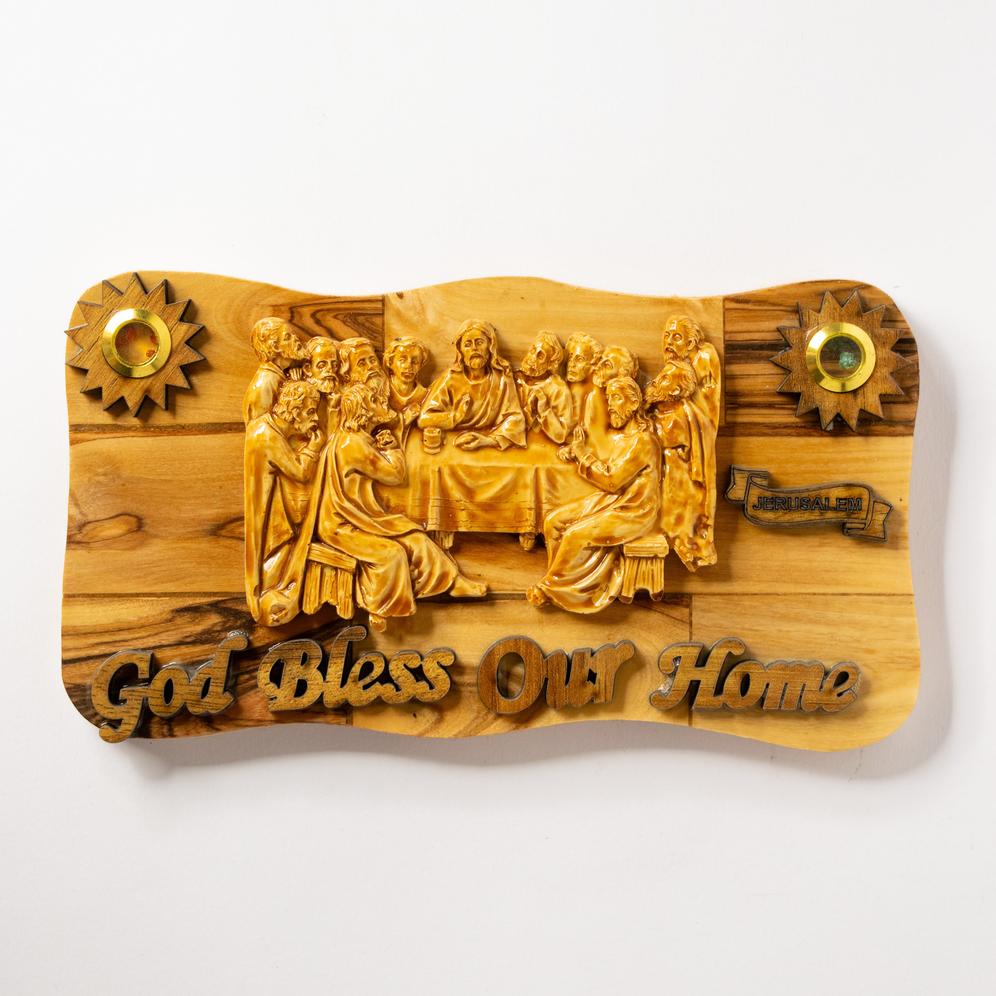 Icoană Cina cea de Taină – Binecuvântarea și Ocrotirea Căminului – Lucrată Manual Din Lemn de Măslin din Ierusalim – 19 x 12 cm