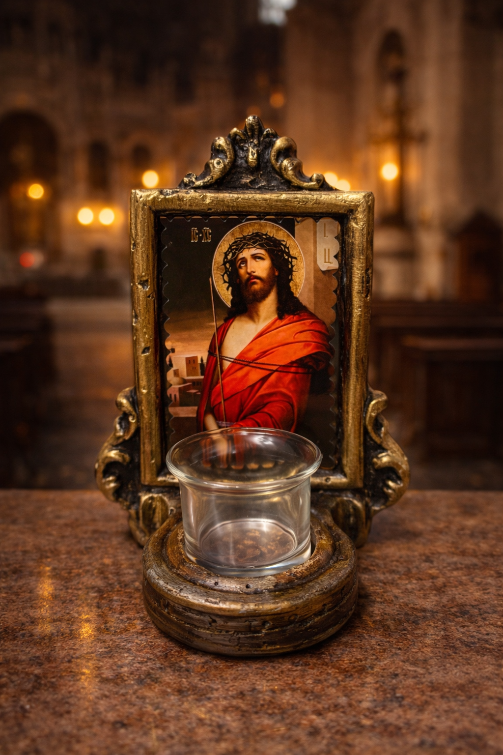 Candelă „Iisus Hristos cu Coroana de Spini” – Lumină de rugăciune și binecuvântare pentru casă