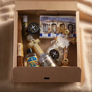 Set de Botez Baiat Binecuvântat din Ierusalim – Cruce din lemn de măslin și Sfinte Elemente - Din Ierusalim