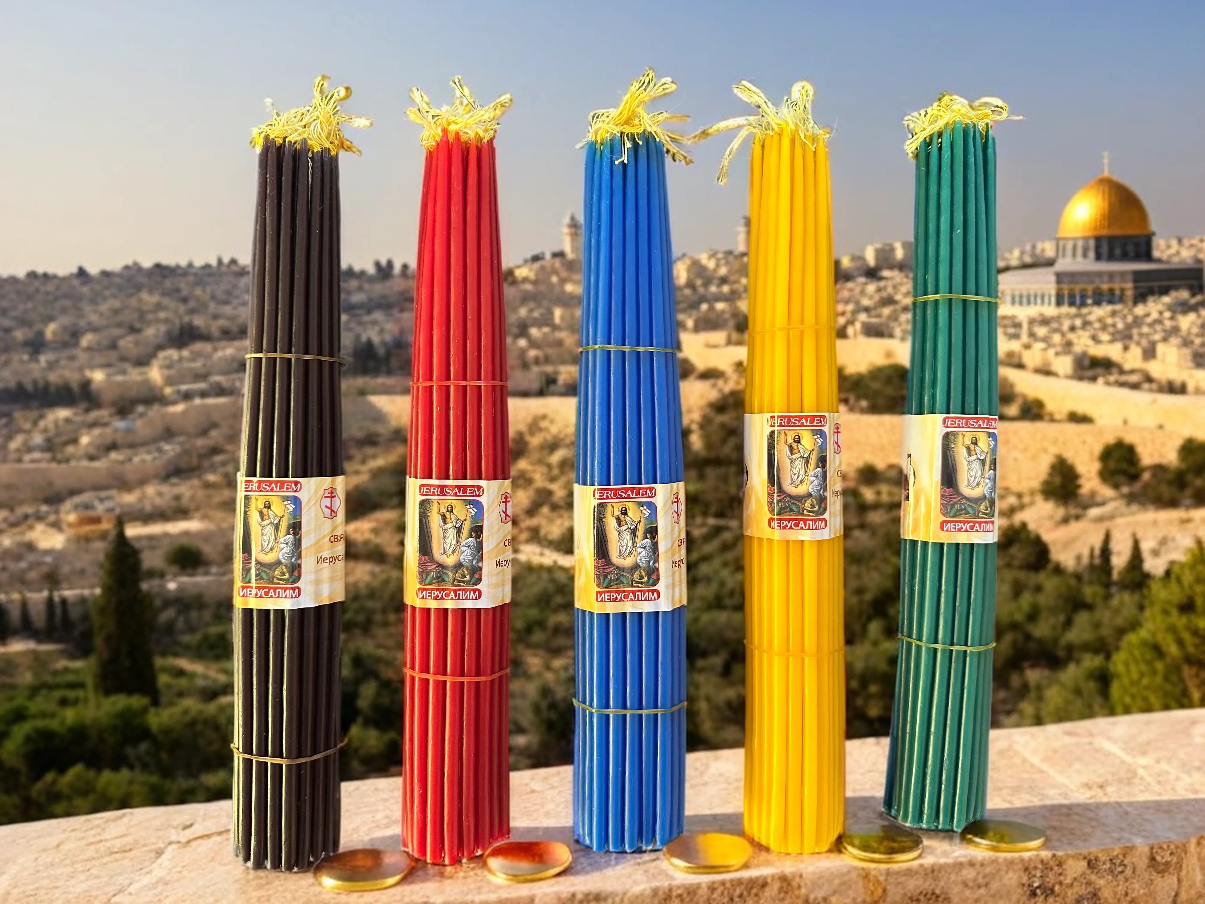 Pachet complet 5 seturi de lumânări din Ierusalim (165 lumânări) | Trandafir, Nard, Smirnă, Mosc și Gardenie